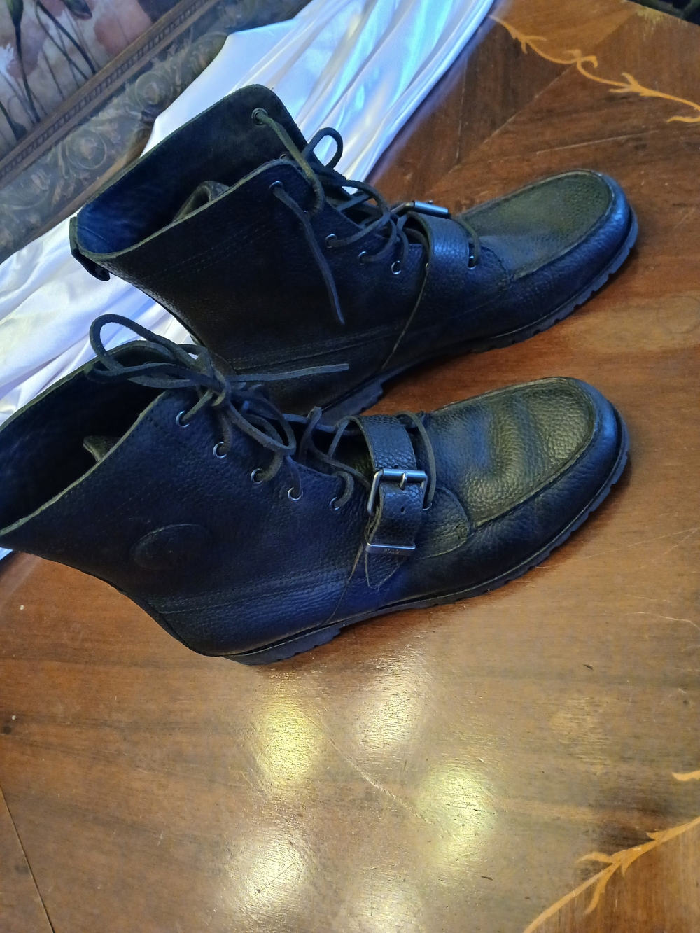 Polo by Ralph Lauren Black Leather Lace-Up Buckle Ankle Boots Ranger Black 11